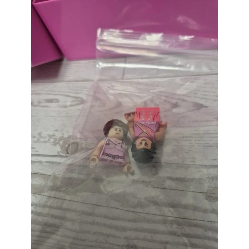 Pink Lego Bricks Container And 2 Figures